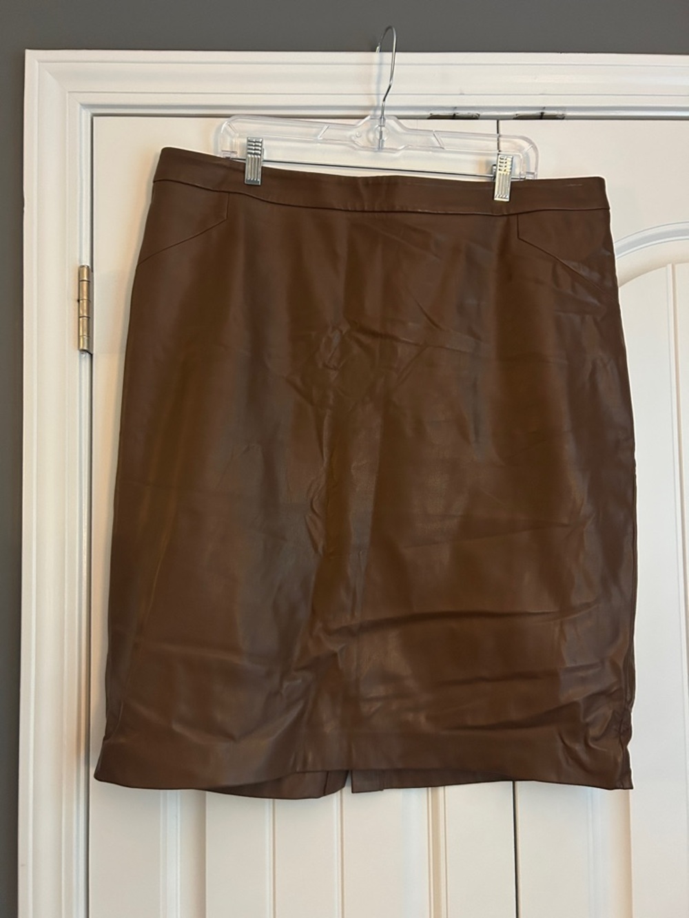 Roz & Ali Chocolate Brown Faux Leather Pencil Skirt